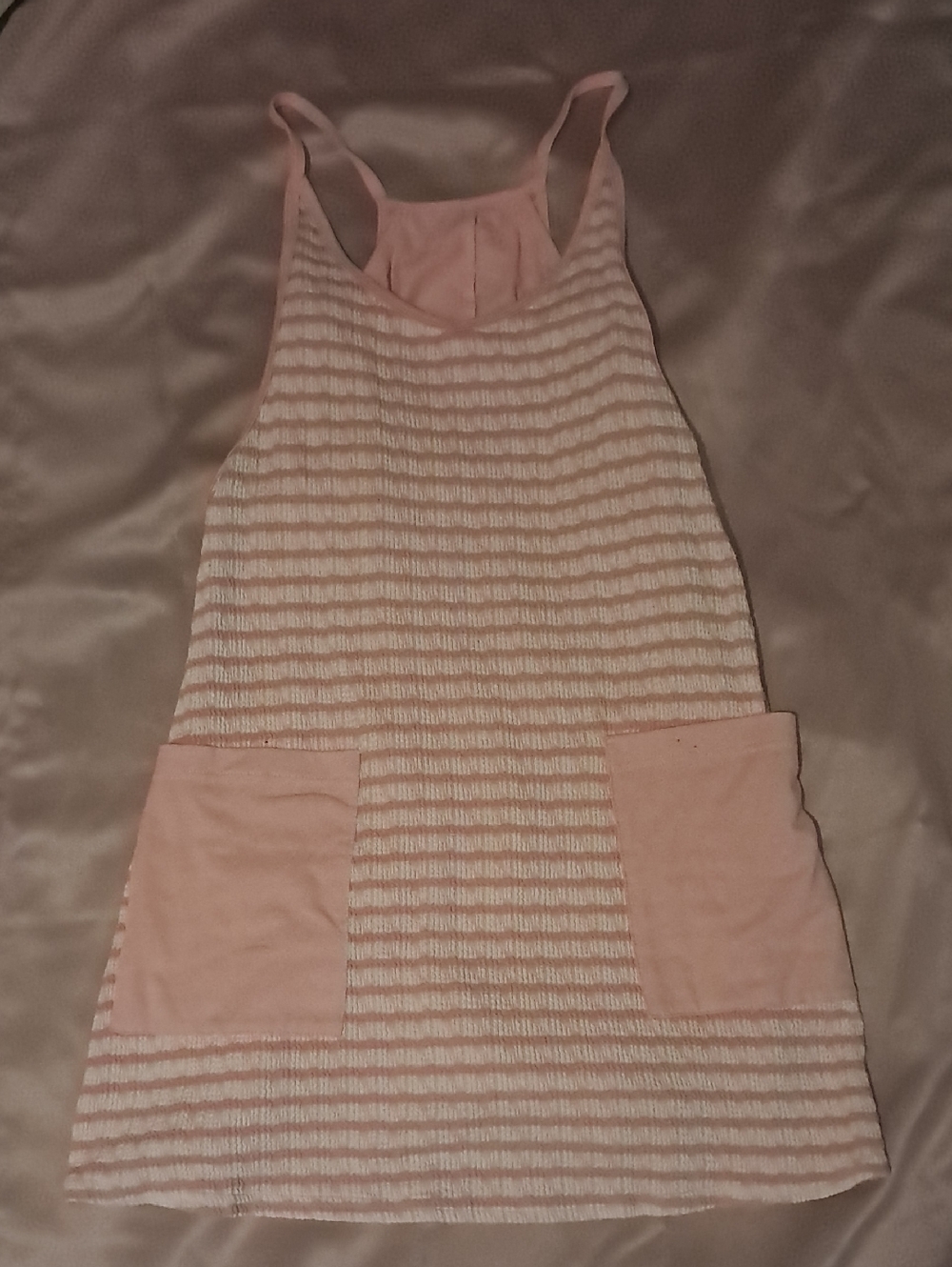 Light Pink Striped Pocket Tank Dress